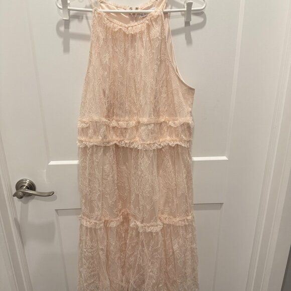 Calvin Klein | EUC | Lace halter mid-length dress | Peach | Size 16 - Picture 1 of 3